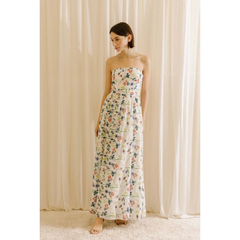 Boutique Storia Selena Eyelet Floral Strapless Maxi Dress Women's US M